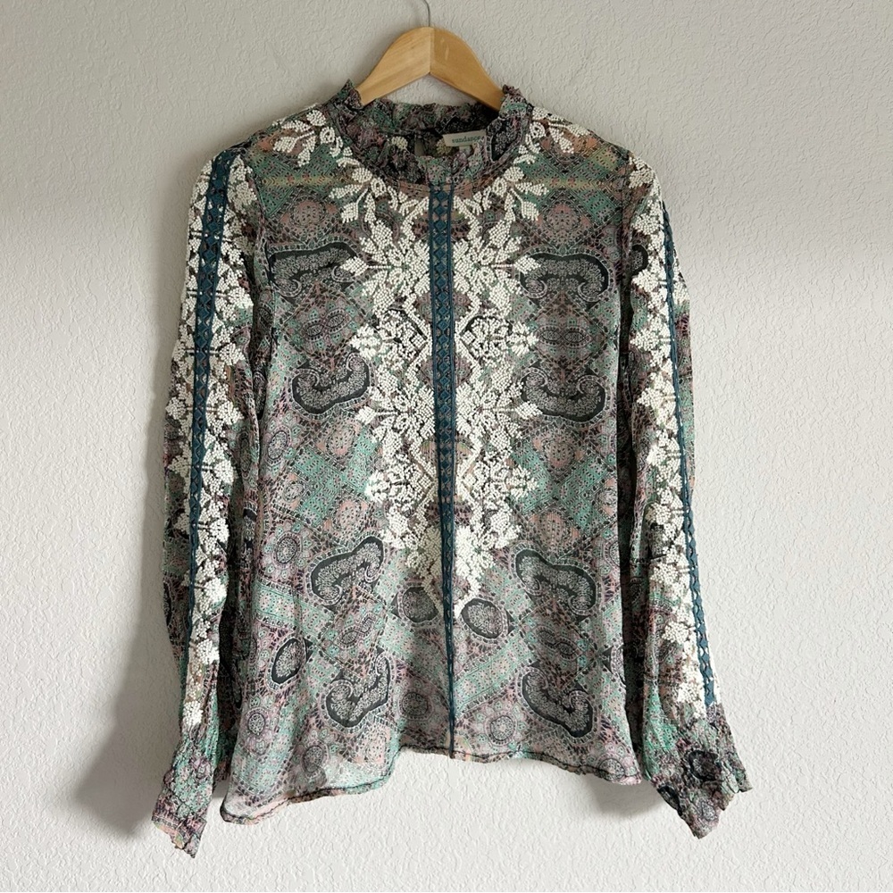 Sundance Victorian Charms Embroidered semi Sheer Paisley Blouse Romantic Size S.